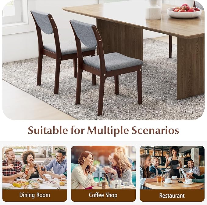 GOFLAME Wood Dining Chairs Set of 4, Linen Fabric Upholstered Kitchen Side Chairs with Padded Seat & Back, Rubber Wood Legs, Farmhouse Armless Dining Room Chairs for Living Room Restaurant