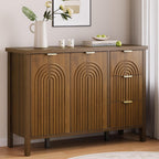 Sideboard Buffet Cabinet with Storage - Fluted Accent Coffee Bar Cabinets Kitchen Credenza with Drawers & Doors, Wood Console Side Board with Adjustable Shelf for Living Room Entryway, Walnut