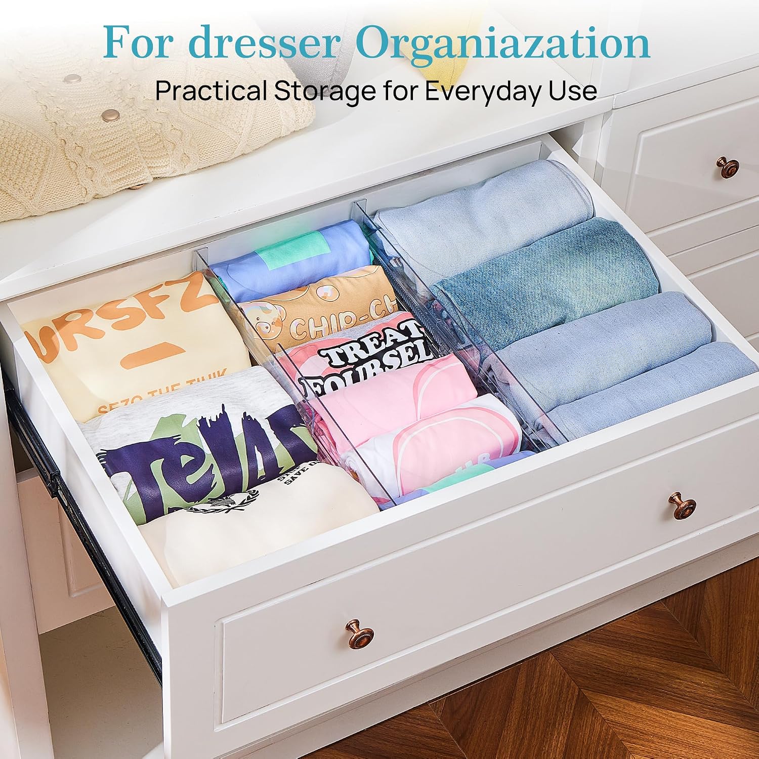 Vtopmart 12 Pack Drawer Dividers for Clothes, 4" High 13"-22" Adjustable Expandable Dresser Drawer Organizer, Clear Plastic Separators for Dresser, Baby Clothing, Underwear, Cosmetic, Toiletries