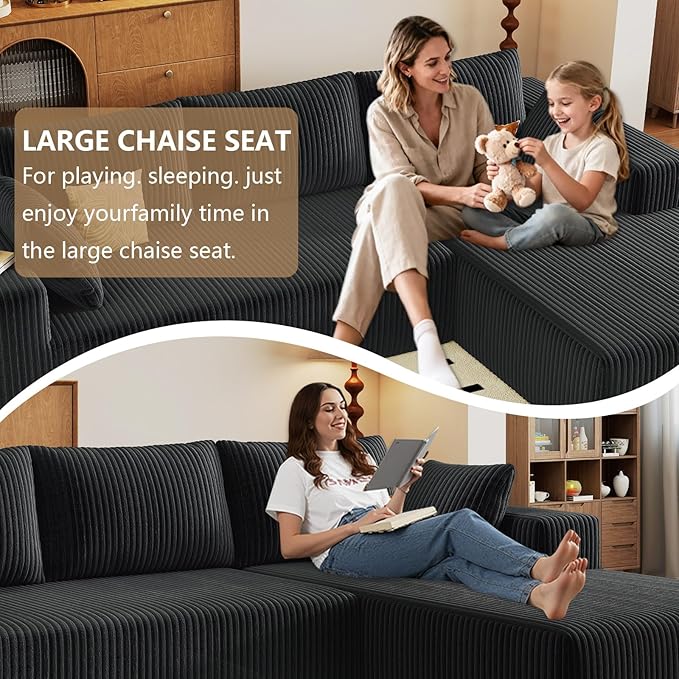 96" Modular Sectional Couch, L Shaped Cloud Sofa with Chaise Lounge, Cor...