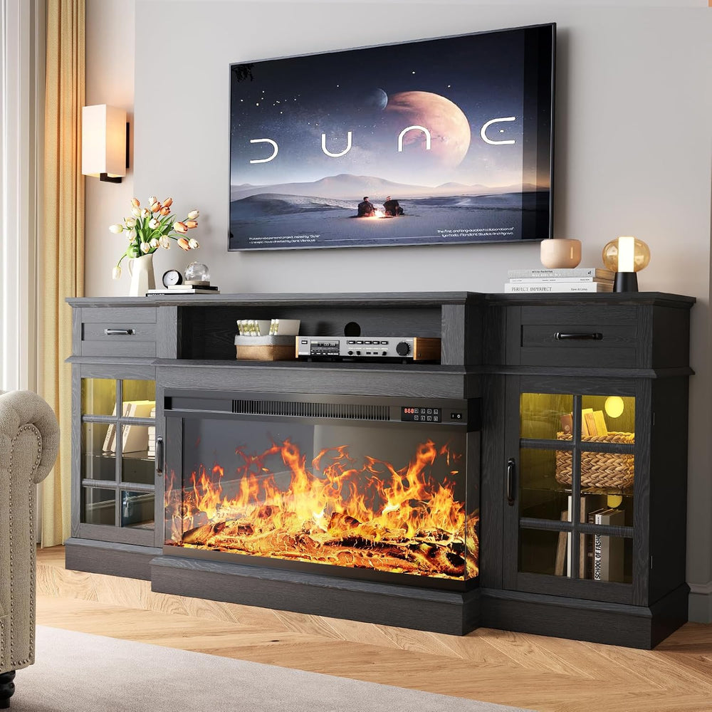 oneinmil 70" Fireplace TV Stand with 3-Sided Glass Fireplace, Modern Woo...