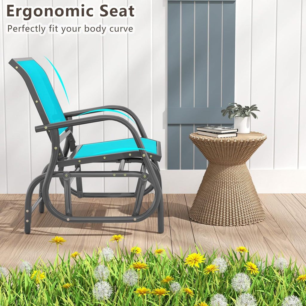 Giantex Swing Glider Chair W/Study Metal Frame Comfortable Patio Chair Love-Seat for Garden, Porch, Backyard, Poolside, Lawn Outdoor Rocking Chair (2, Turquoise)