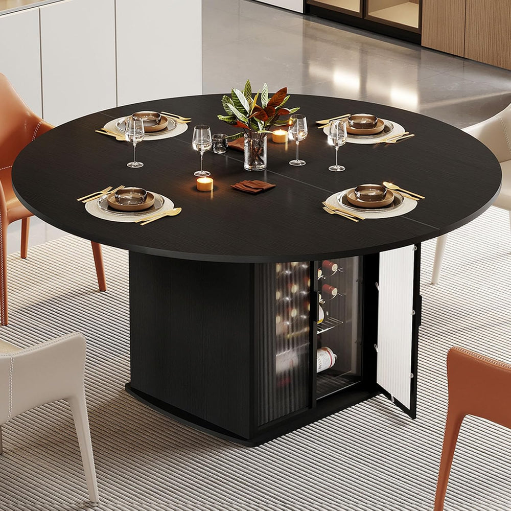IBF Black Round Dining Table for 4-6, 47" Kitchen Table with Fridge Spac...