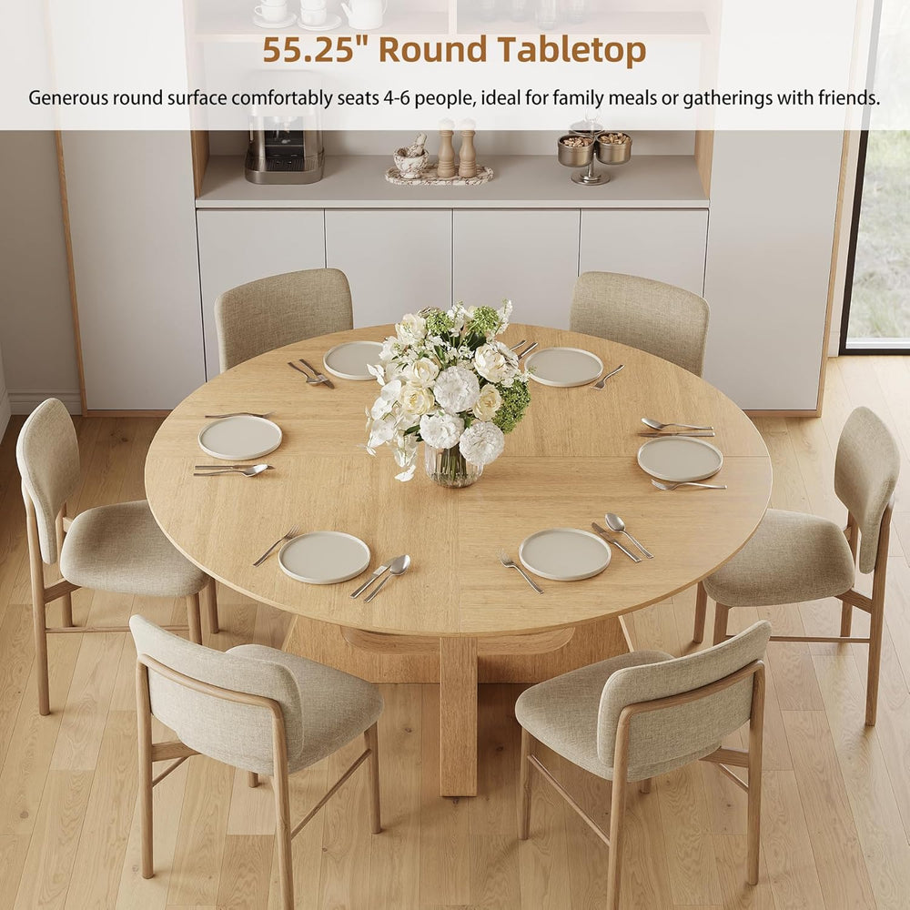55.25" Round Dining Table for 4-6 People, Farmhouse Circle Kitchen Table...