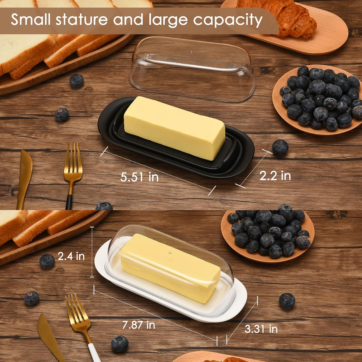 Butter Dish with Clear Lid, Butter Keeper for Countertop, Airtight Butter Dish, Plastic Butter Keeper Tray for West/ East Coast Butter, Dishwasher Safe(White)