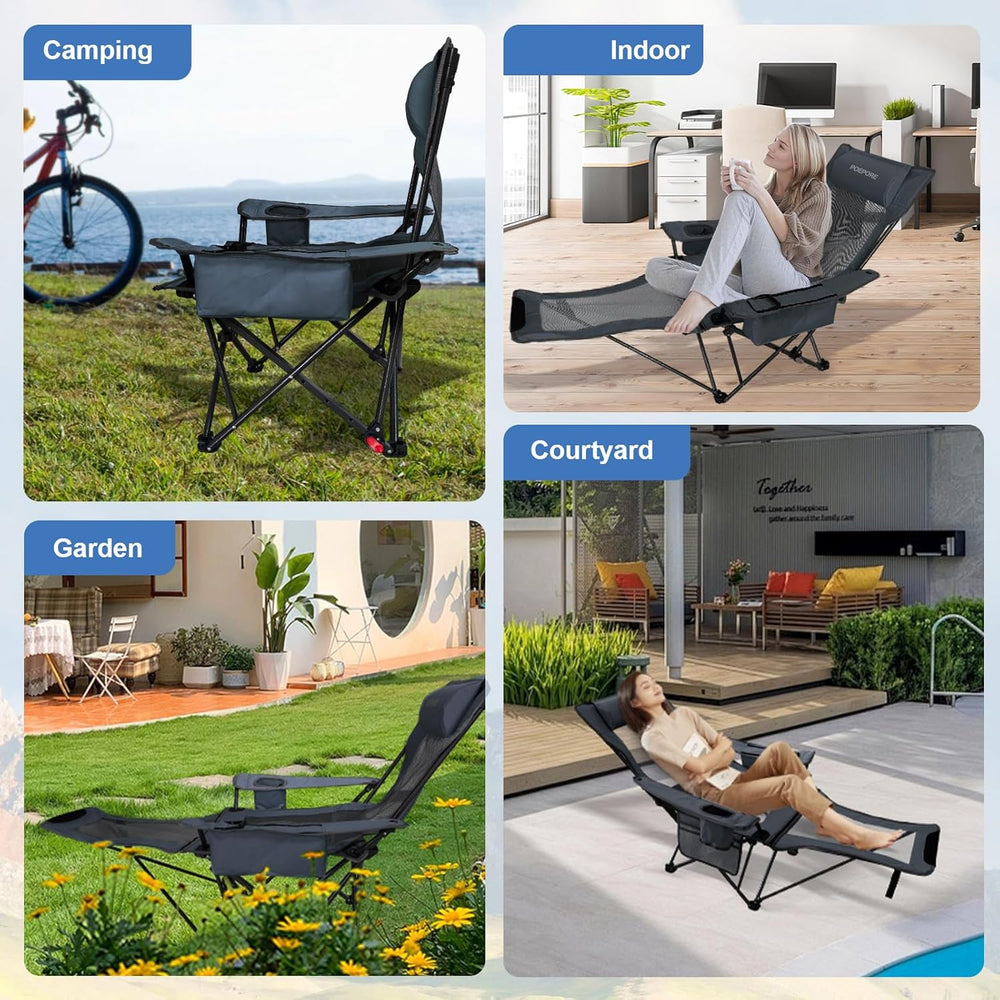 Reclining Camping Chair 4 Position with Foot Rest Comfortable for Adults 265I...