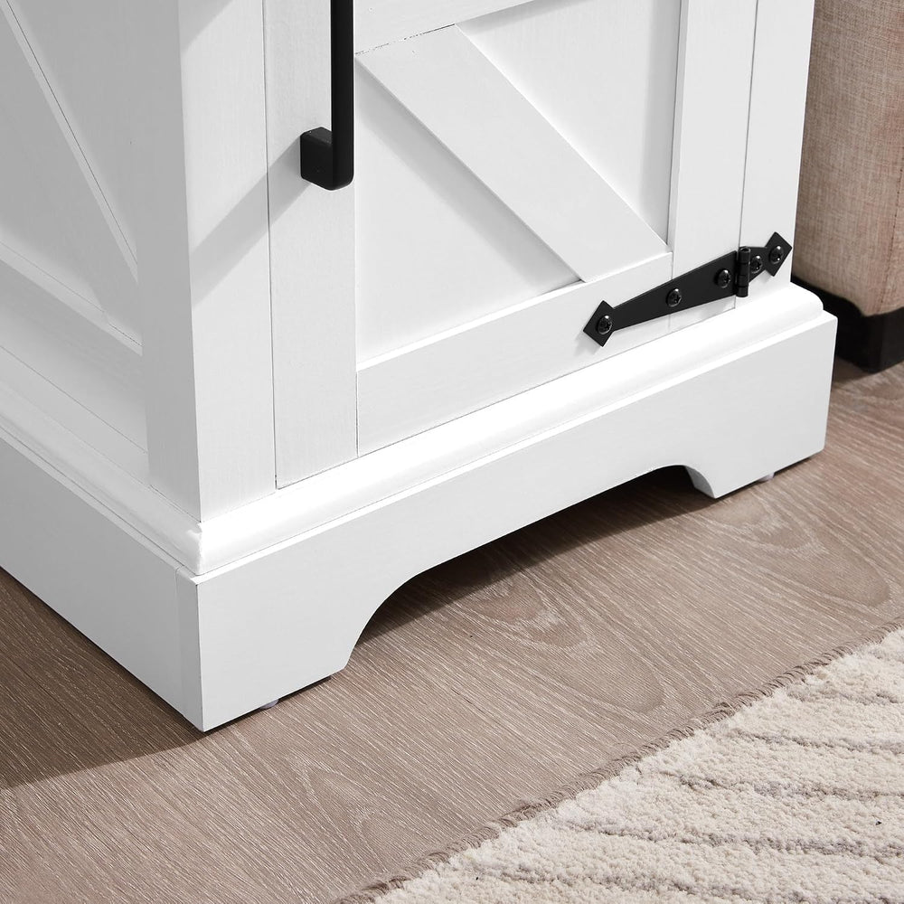 Havemies Farmhouse End Table with Barn Door, Adjustable Shelf Nightstand &amp...