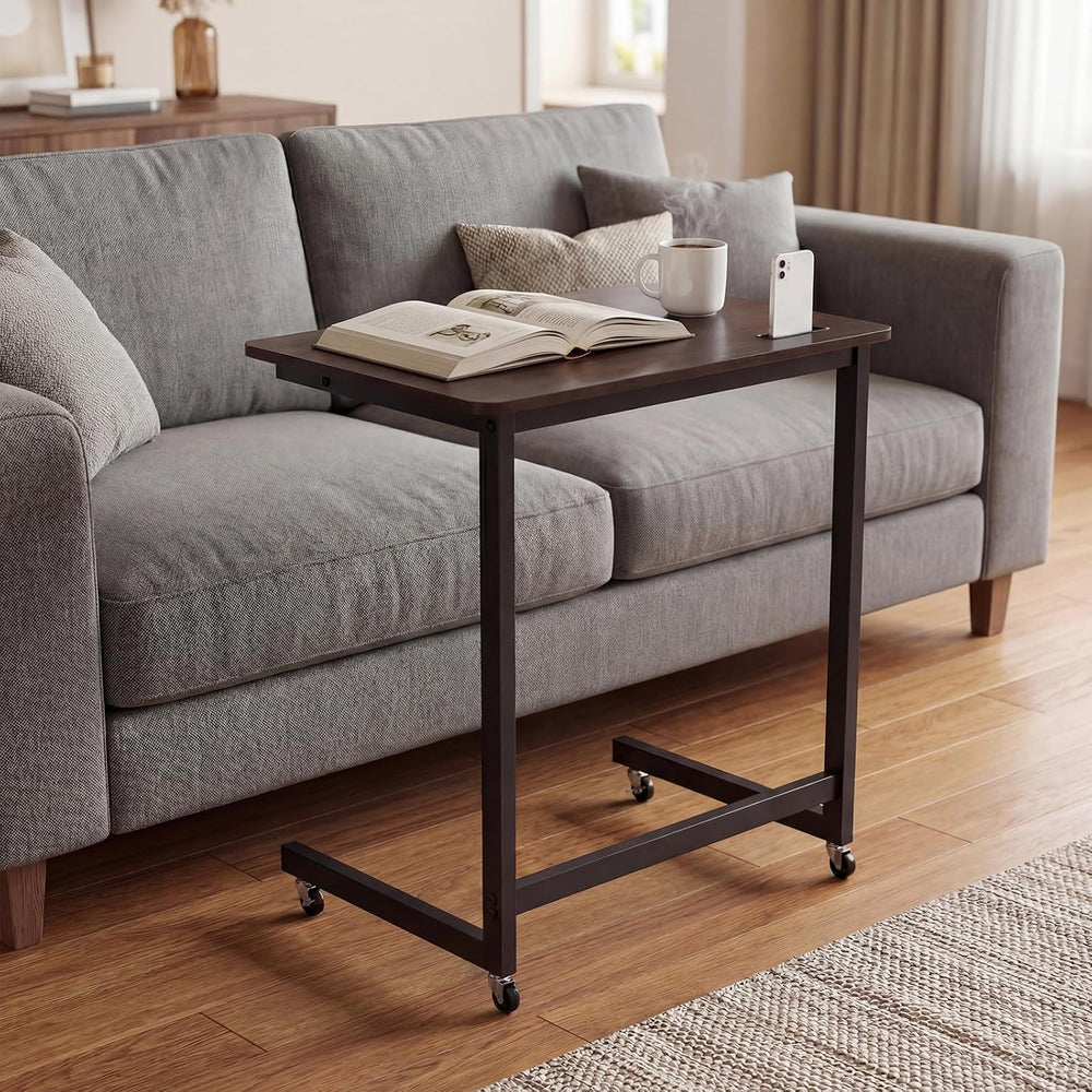 GOFLAME Rolling C Shaped End Table, Couch Sofa Side Table with Wheels, Phone ...