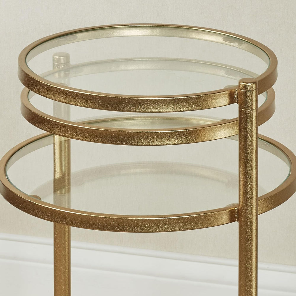 Quincy Adjustable Accent Table | Round, Rotating Clear Glass Tabletops | Thre...