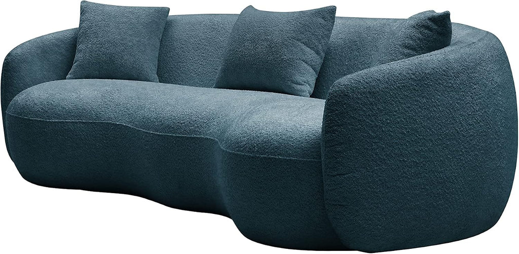Curved Sofa, 93.6'', 4 Seater, Boucle, Modern, Blue, for Reception Place | 93.6'' Modern Boucle Curved Sofa for Living Room, Luxury Modern Comfy Curved Couch for Apartment, Reception Place