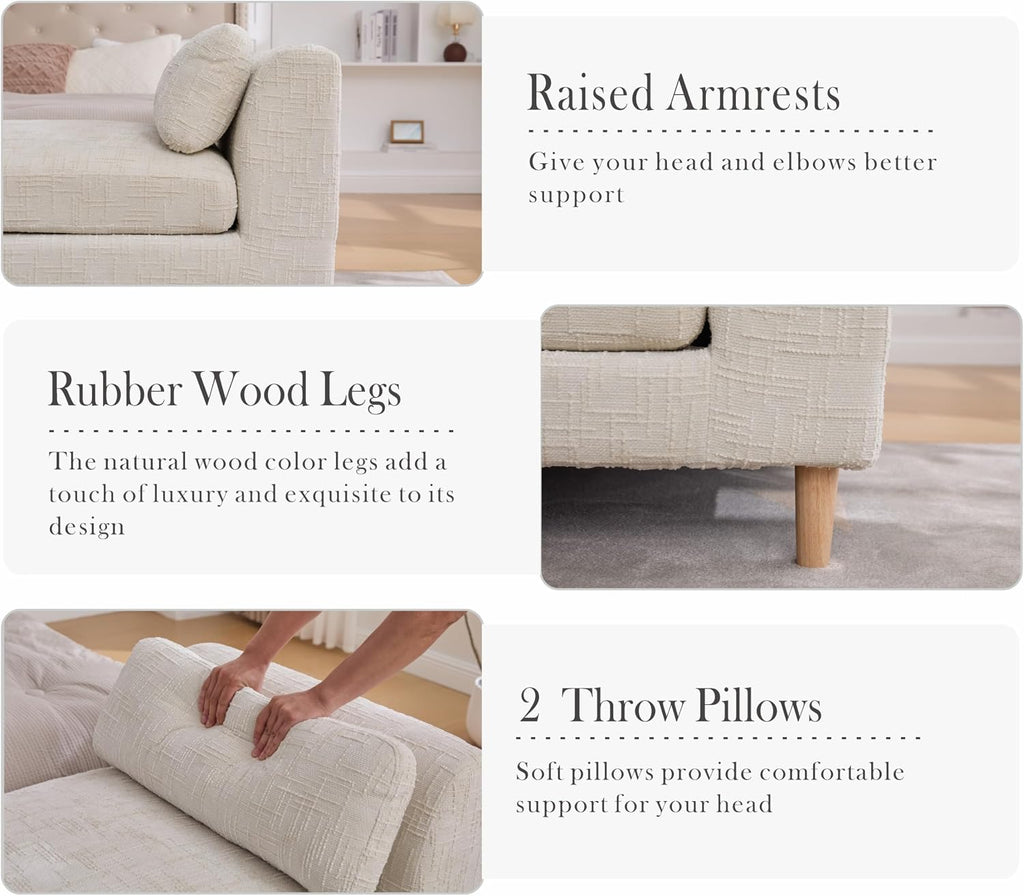 Aoiy & Wifon 83.1" W End of Bed Bench King Size, Oversized Window Bench Seat with Pillows & Rubberwood Legs for Bedroom/Living Room/Apartment, Polyester, Beige