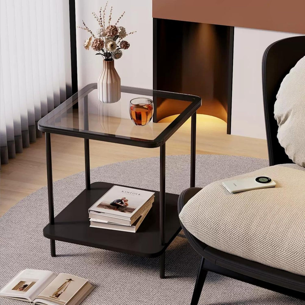 EASYSOUL Small Square Glass Coffee Tables for Living Room, 15.75 x 15.75 x 20...