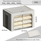 FHSQX 2 Pack Clear Window Storage Bins Large Stackable Linen Fabric Storage for Clothes Foldable Container Organizer Set with Carrying Handles (Lvory White, 19.7x 15.7x 12.6 Inch)