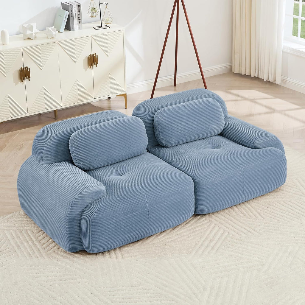 81" Loveseat Sofa, Comfy Deep Seat, No Assembly, Sofa in a Box, Modern Small Couch with Plush Corduroy Fabric for Living Room, Bedroom, Apartment, Home Office, Blue