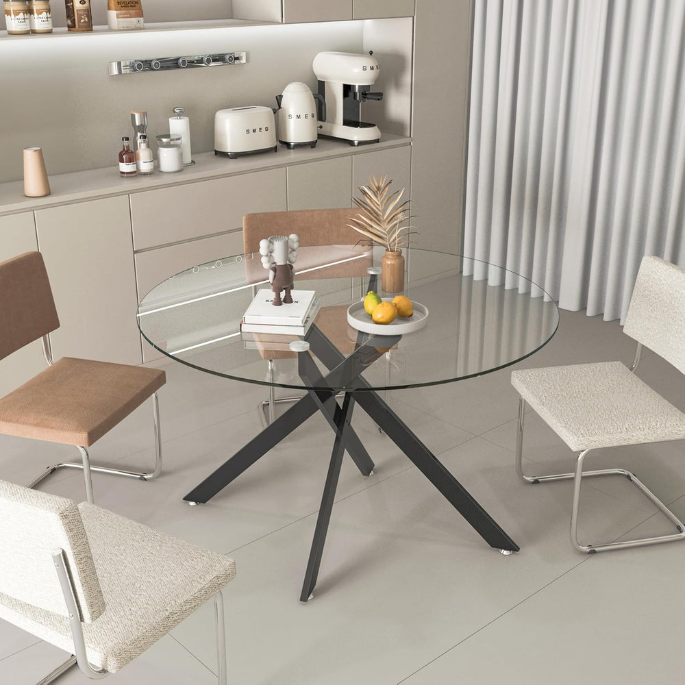 HomVent 47-inch Round Glass Dining Table for 4, Round Glass Kitchen Table wit...