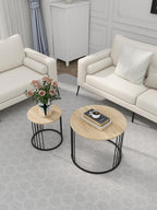 YORKING Nesting Coffee Table Set of 2, Round Table Set, Morden End Side Night Stand for Bedroom Dining Room （Wood）