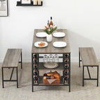 Dining Table Set for 4, Kitchen Table Set for 4 with 2 Benches, 3 Piece Dining Room Table Set for Small Space Apartment, Grey