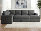 HONBAY Sectional Sleeper Sofa with Pull-Out Bed Storage Chaise, 6 Seater Couch for Living Room, Middle Grey