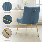 Velvet Dining Chairs Set of 4 Gold Legs,Upholstered Velvet Accent Chairs, Pleated Back Design & Gold Pull Handle, Mid Century Modern Chairs for Dining/Kitchen/Living Room,Light Blue