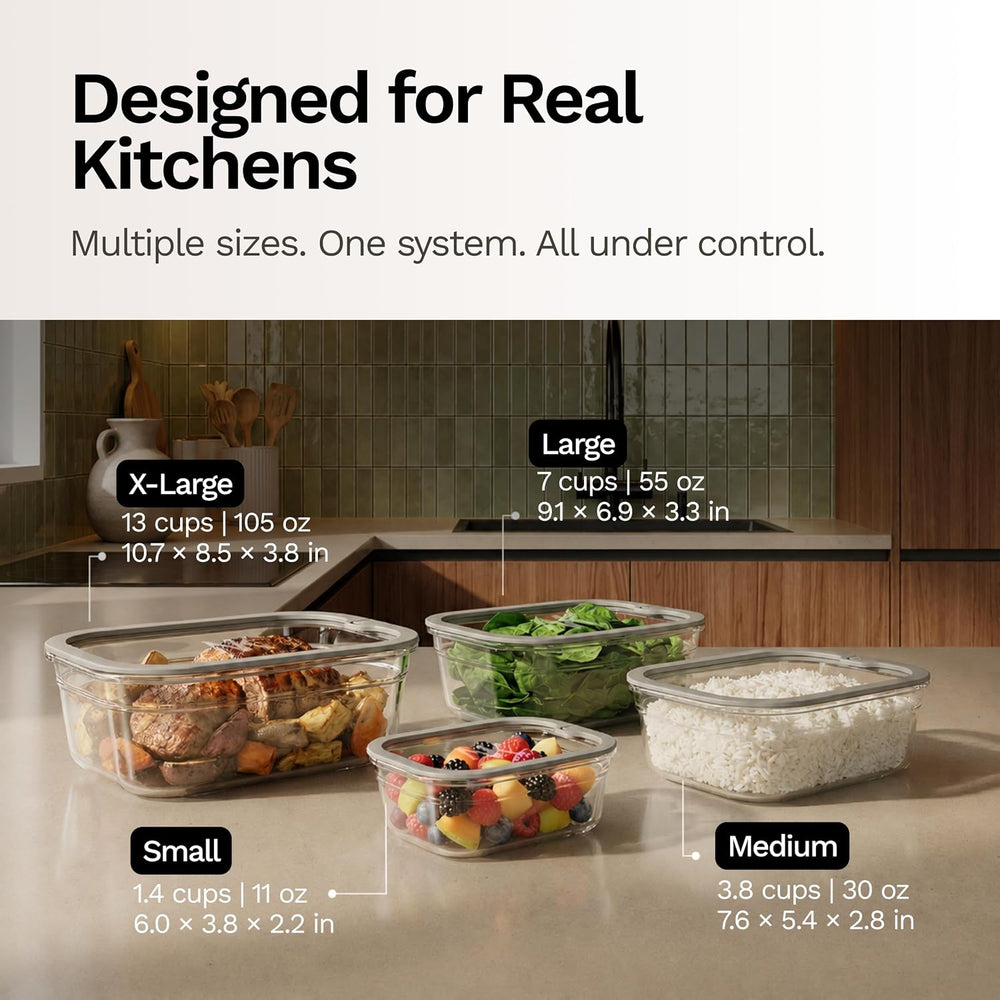 Naked Kitchen 8-Piece Food Storage Containers with Lids – Nesting Borosilicat...