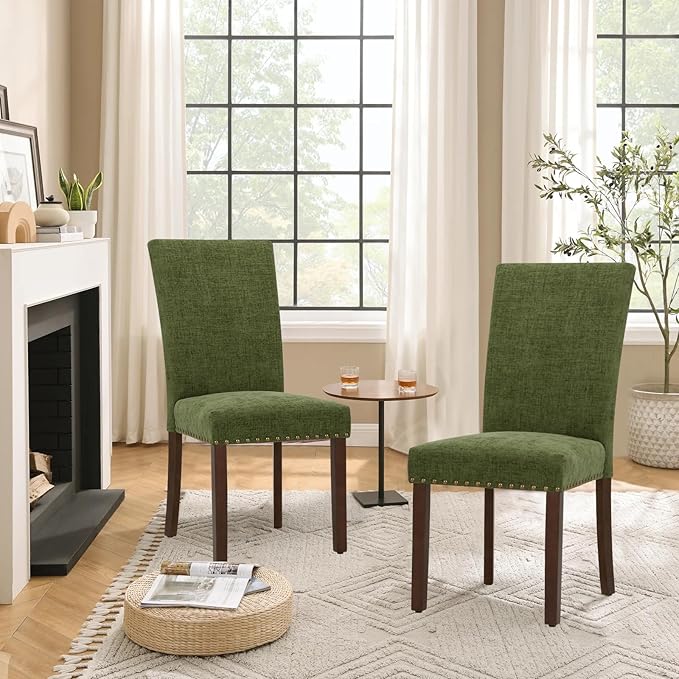 Parsons Dining Chairs Set of 2, Upholstered Nailhead Dining Room Kitchen Side...