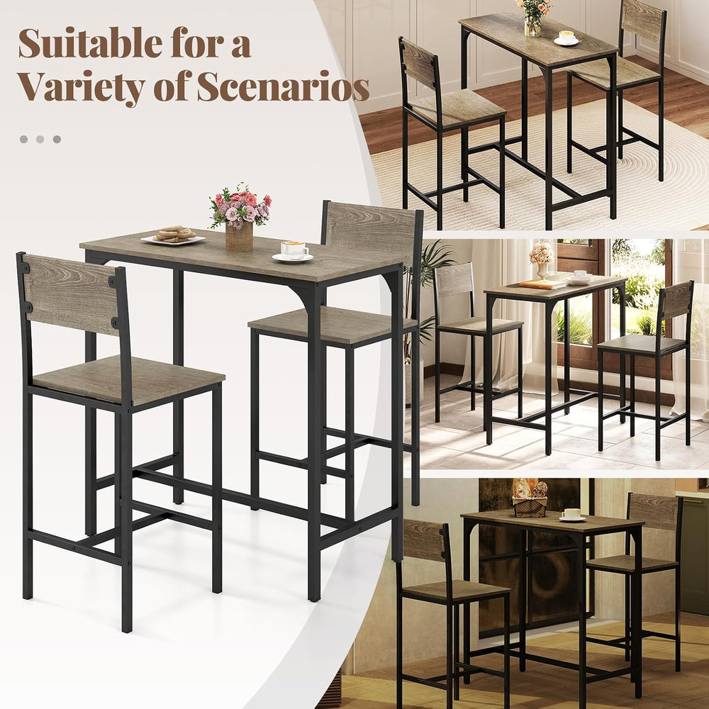 Tangkula 3 Piece Counter Height Bar Table Set, Pub Table and Chairs Set of 2,...