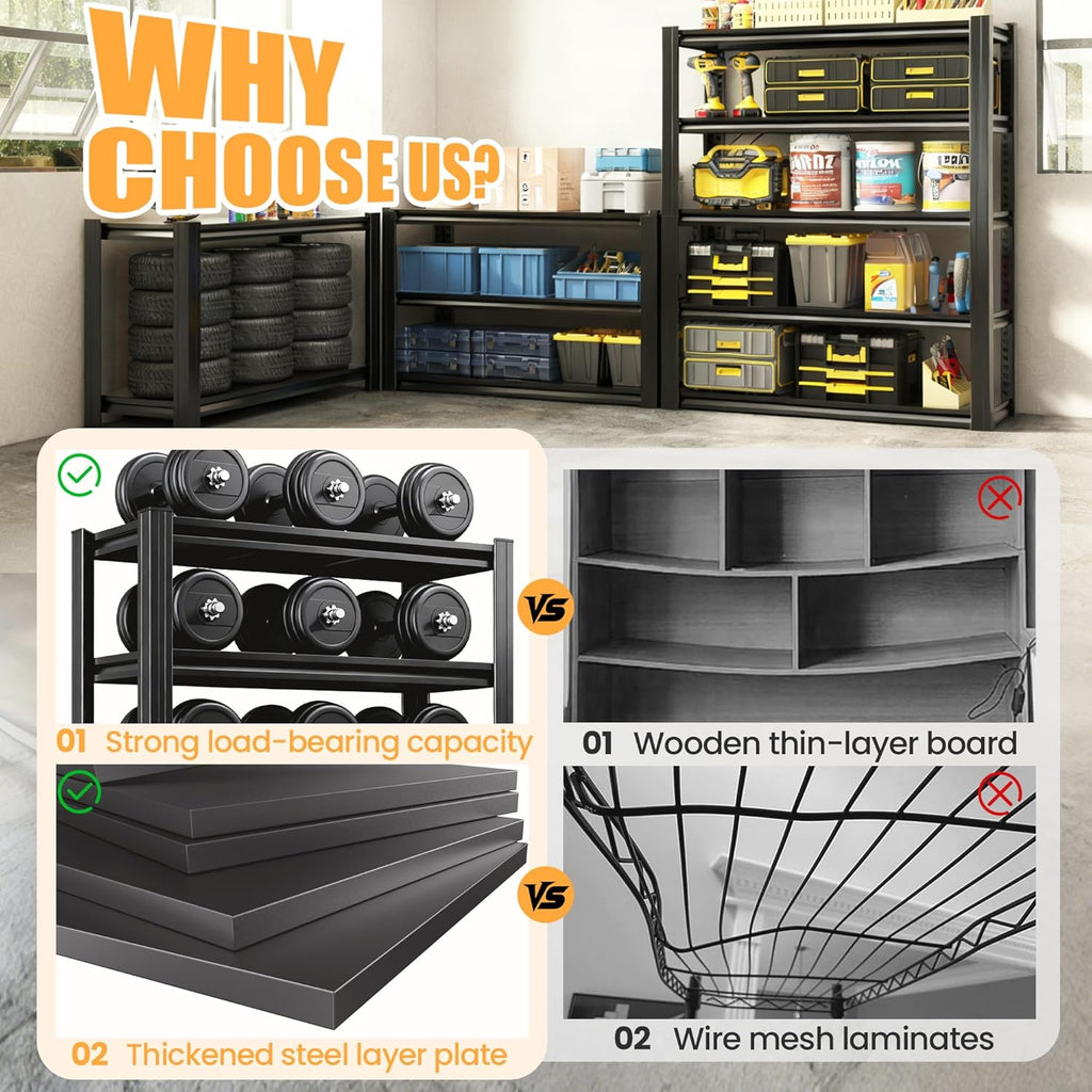 78" H Garage Shelving, Heavy Duty Storage Shelves, Garage Storage Shelves, Adjustable 5 Tier Metal Shelving Unit, Utility Shelves for Warehouse Backyard, 78" H×47.5" W×18" D