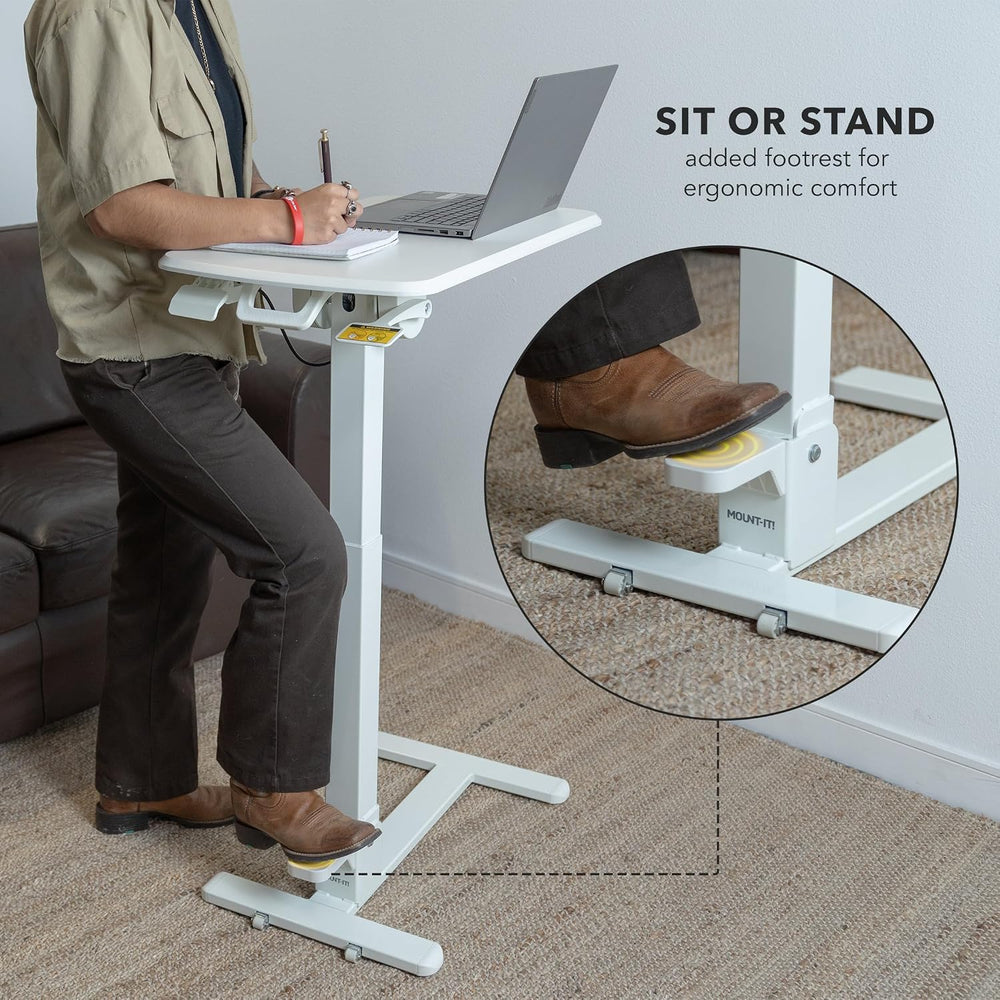 Mount-It! Overbed Table with Wheels, Folding Adjustable Height White