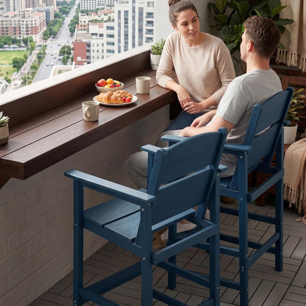 6 Pack Outdoor Bar Stools, HDPE Patio Bar Chairs with Armrests & Footrest...
