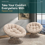 Bme 46" Large Size Ergonomic Wicker Papasan Chair with Soft Thick Density Fabric Cushion, Bee-Designed Base, High Capacity Steel Frame, 360 Degree Swivel for Living, Bedroom,...