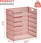 Marbrasse 2 Pack Desk Organizer with Handle, 6 Tier Paper Letter Tray, Mesh Desk File Organizer for Office, School and Home - Rose Gold