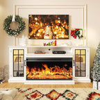 oneinmil 36 Inch 3-Sided Glass Fireplace TV Stand for TVs up to 80", Rustic Media Entertainment Center Console Table with Glass Door Closed Storage, Set of TV Table, White