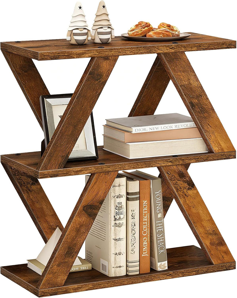 3 Tier Side Table with Side Guard Rails & Anti-Slip Pads, Narrow End Tabl...