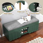 3More 40" Entryway Shoe Storage Bench,Upholstered Hidden Space Beneath Seat Cushion Bench,2-Tier Unique Geometric Shape with Wood Grain,Green