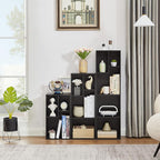 VECELO Small Bookshelf, 4 Cube Slim Bookcase, Fits Tallest Hardcovers, Horizontal Available, Modern Floor Standing Unit, Each Shelf Hold Up to 66 LBS, Matte Black