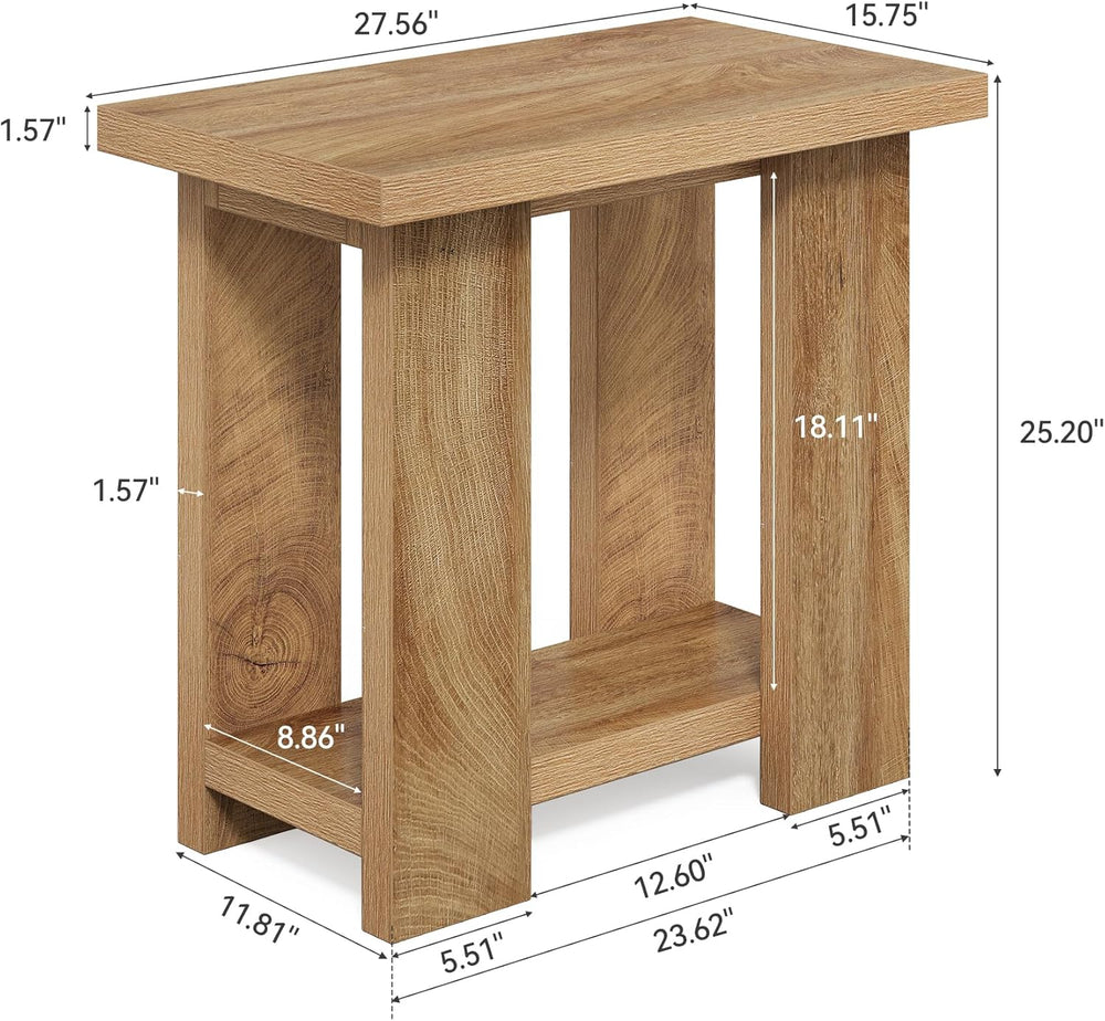 LITTLE TREE 2-Tier Side Table, Farmhouse End Table with Storage Shelves, Smal...