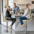 Yaheetech Bar Stools Set of 2, PU Leather Adjustable Swivel Barstools, Hydraulic Kitchen Counter Height Chairs with Armrest and Back for Kitchen, Dining Room, Khaki