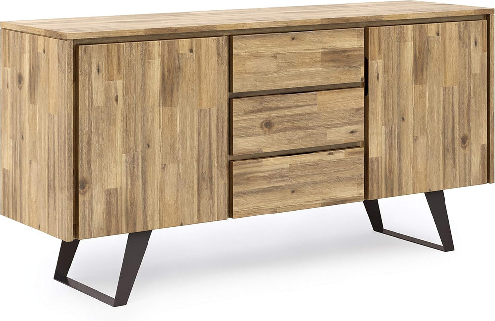 SIMPLIHOME Lowry 60" Wide Solid Acacia Wood 2-Door Buffet in Golden Wheat