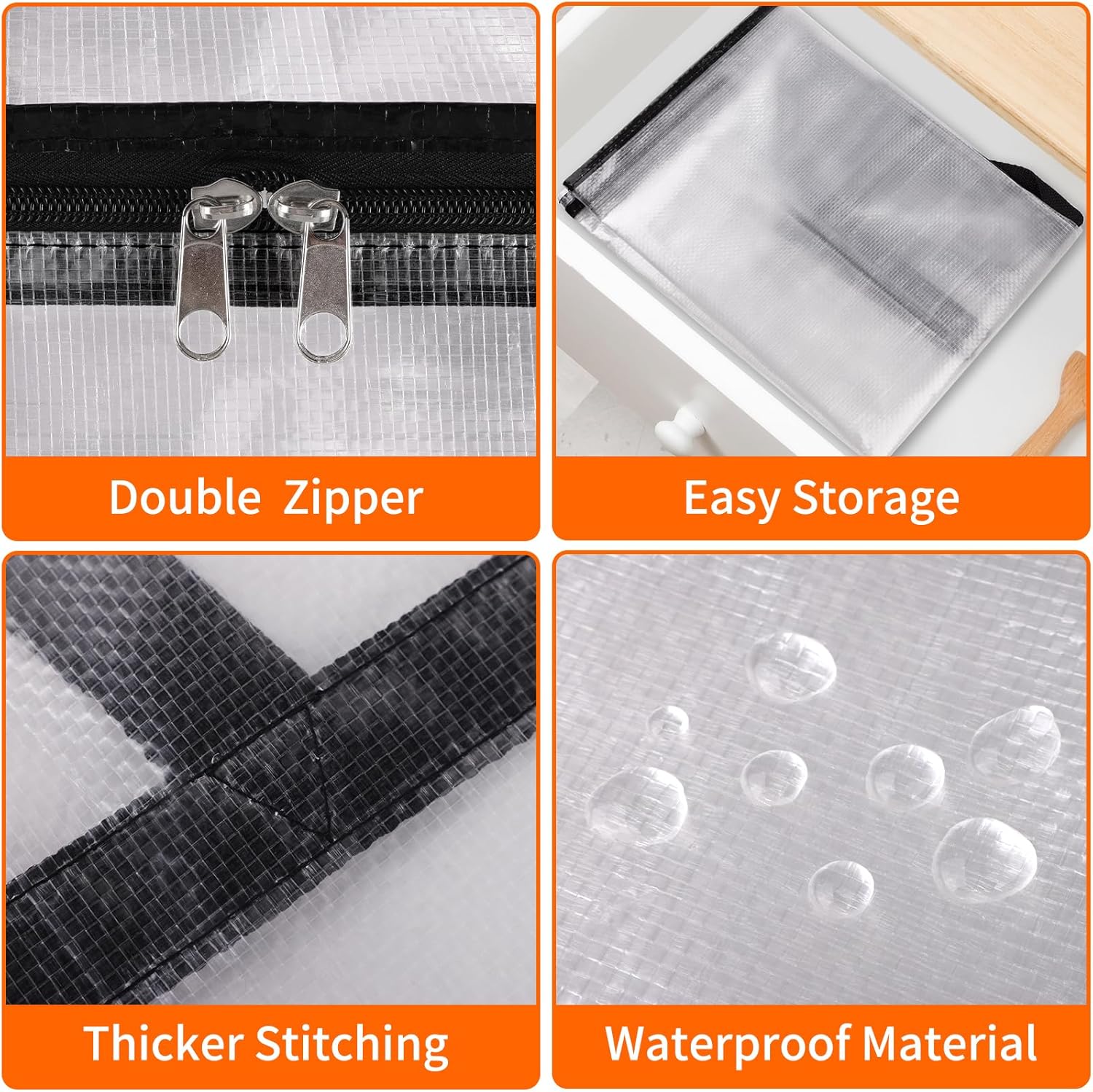 4 Pack Long Clear Storage Bags for Comforter, Clothes & Bedding, Plastic Blanket Storage with Zipper and Handle, Moving Bags, Closet Organizer and Under-Bed Storage (90L, 39.4"*7.1"*19.7")