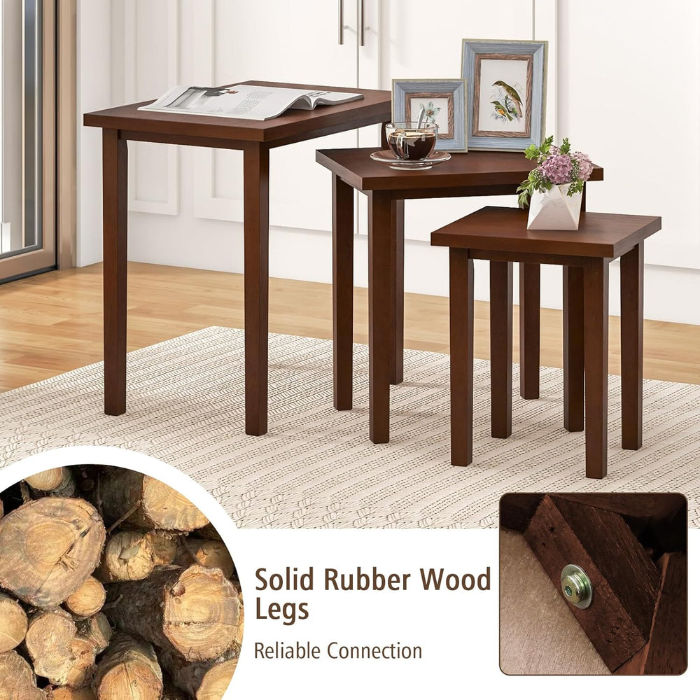 Giantex Nesting Tables Set of 3, Farmhouse Stacking Side Table with Rubber Le...