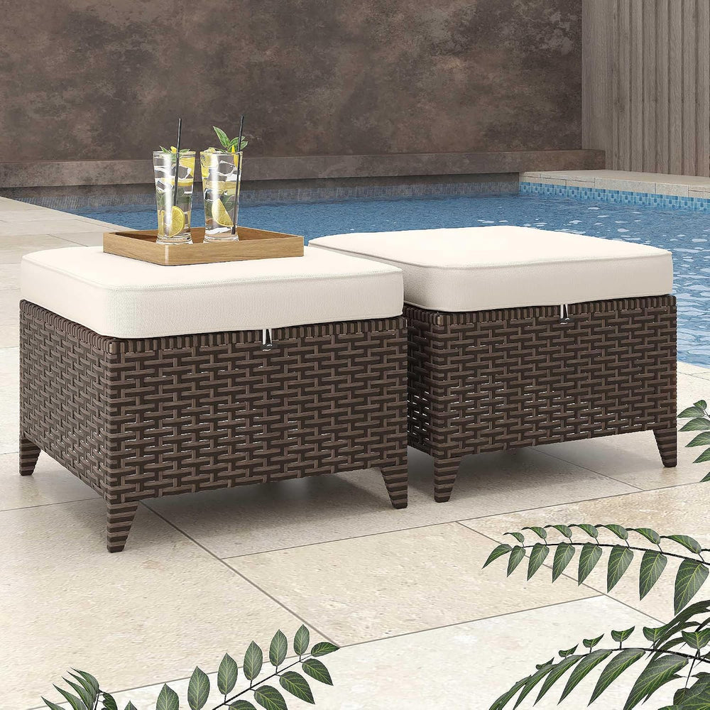 Patio Ottomans 2 Pieces, Outdoor 22" x 22" PE Wicker Ottoman with R...