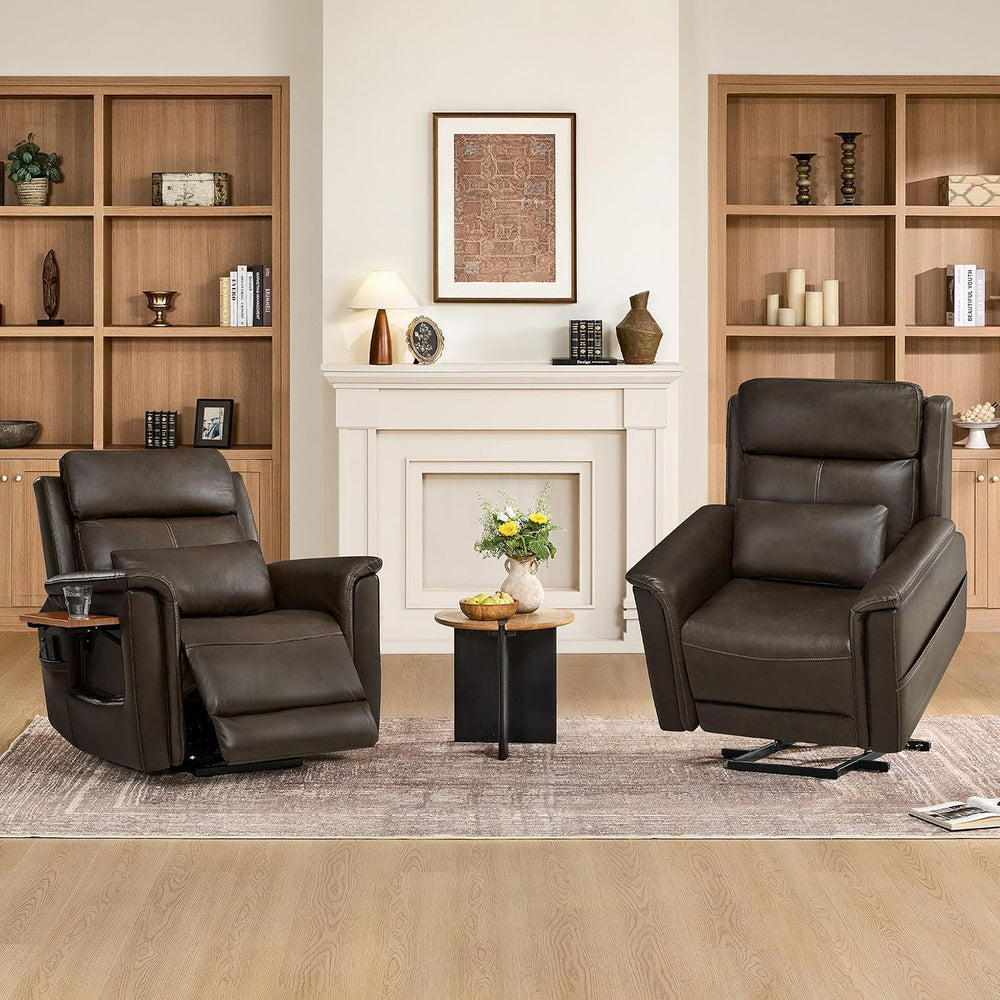CHITA Leather Power Lift Recliner Chair for Elderly, Heat & Massage, Brown