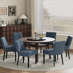 COLAMY Modern Dining Chairs Set of 6, Upholstered Corduroy Accent Side Leisure Chairs with Mid Back and Wood Legs for Living Room/Dining Room-Blue