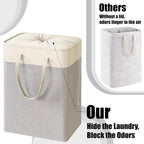 Simple Houseware 75L Collapsible Laundry Hamper, Rectangle Cotton Basket with Drawstring Closure and Handles, Gray