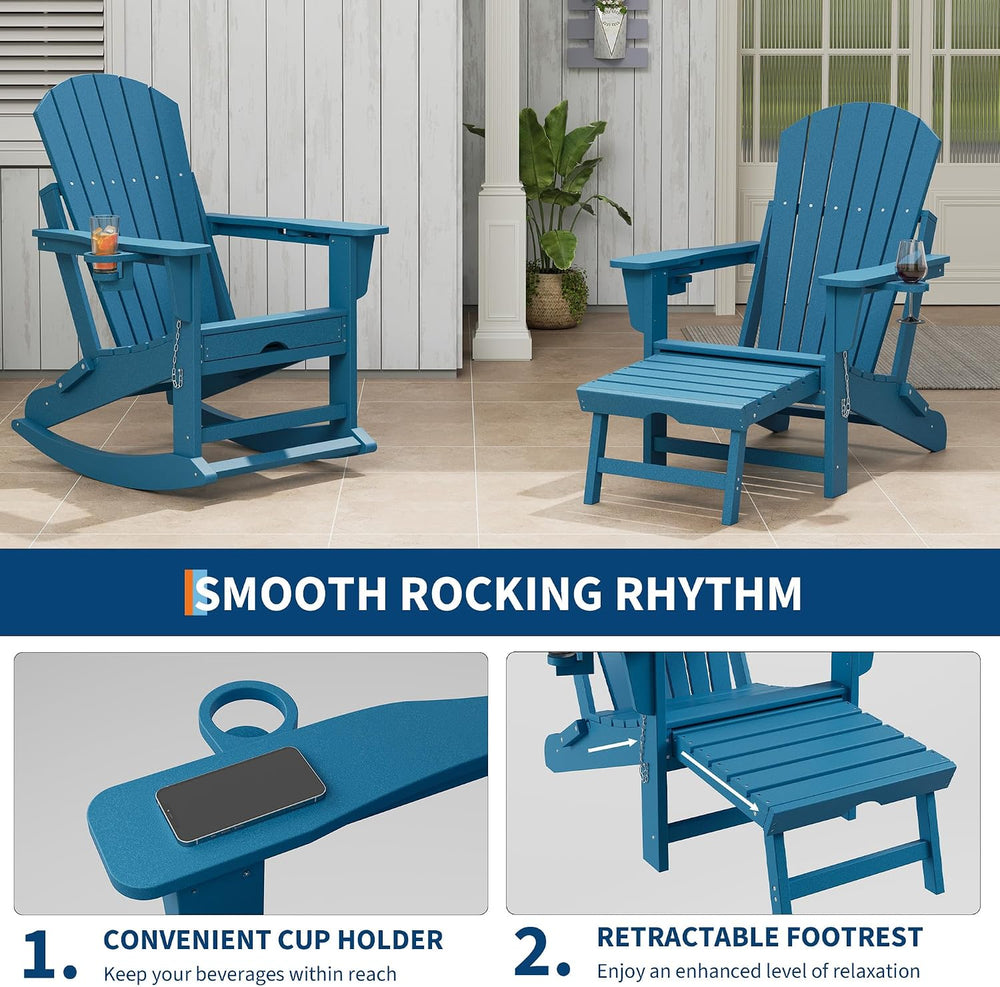 Rocking Adirondack Chairs, Folding Adirondack Rocking Chair With Footrest, Ad...