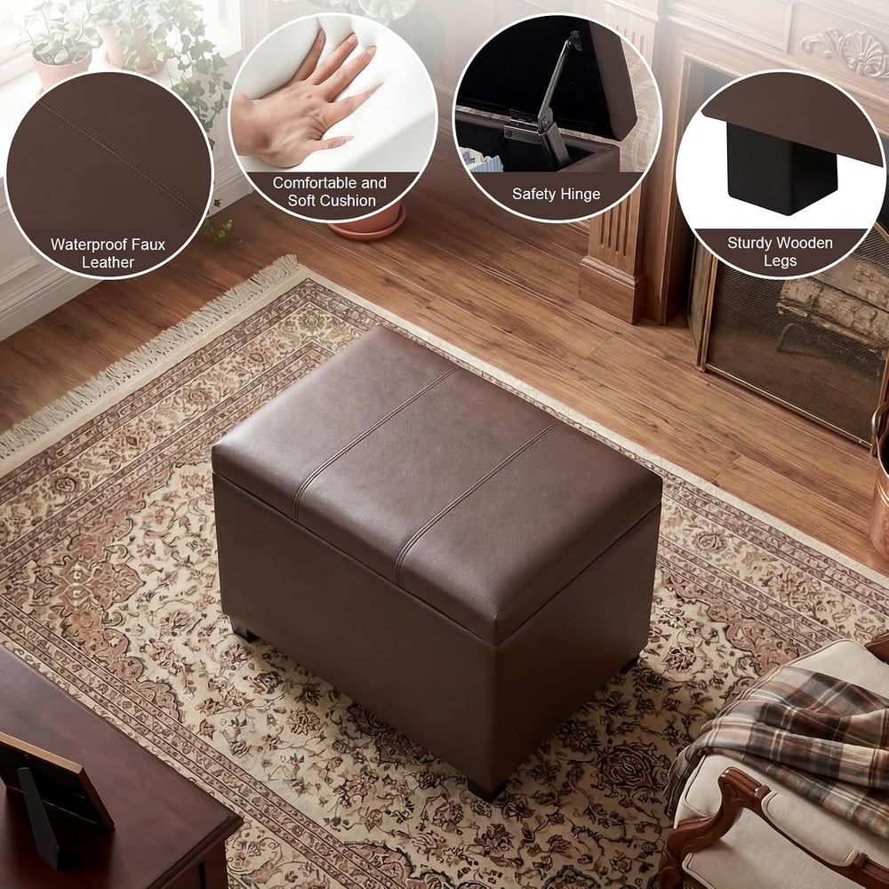Joveco 24" Leather Storage Ottoman Bench, Rectangle Foot Rest Stool for ...