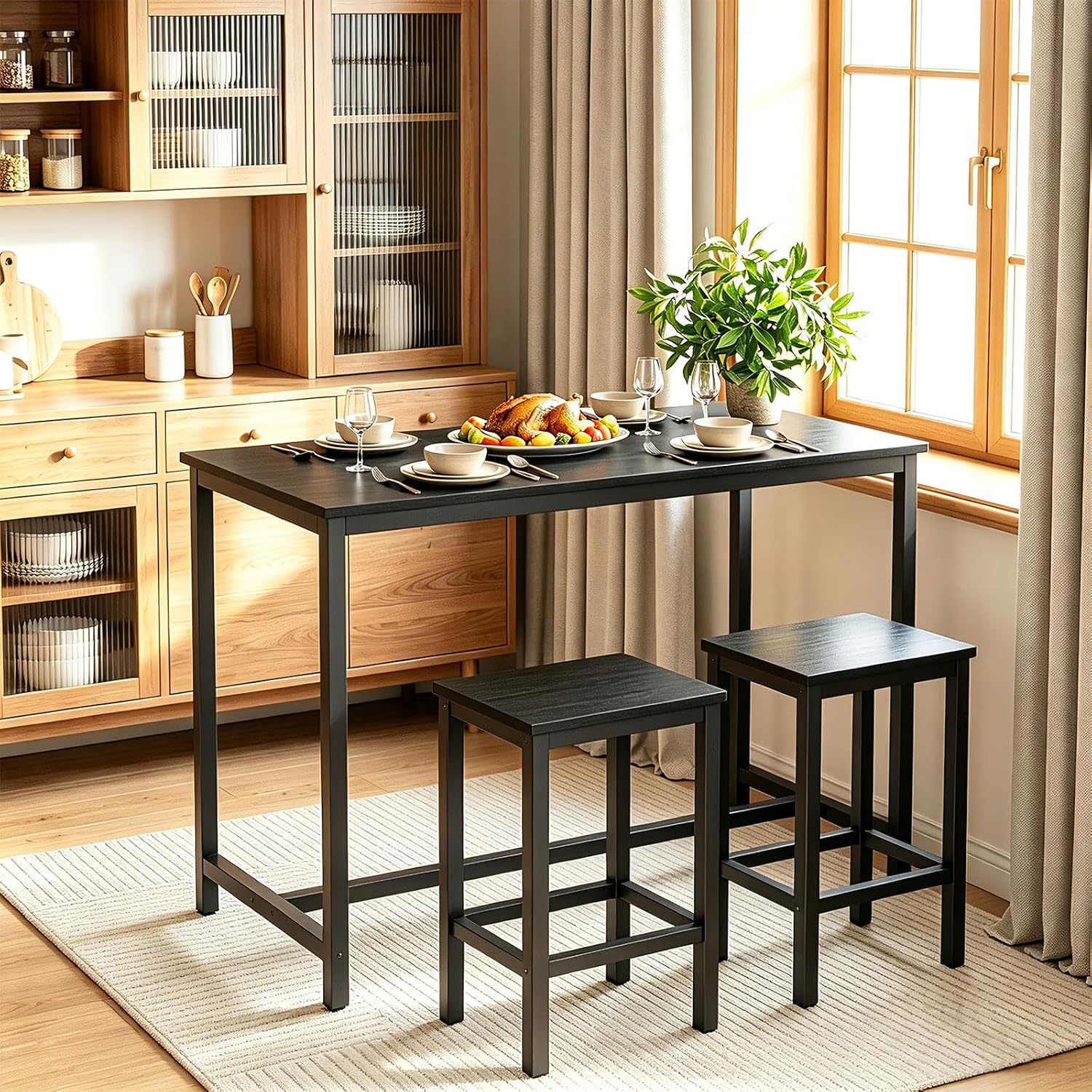 HOOBRO Bar Table, Rectangular Pub Table, 47.2" Counter Height Bar Table, Industrial Bar Height Table, Dining Table for Kitchen, Living Room, Easy to Assemble, Black BB50BT01