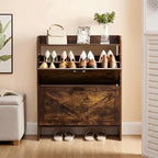 Shoe Storage Cabinet with 2 Flip Drawers, Freestanding Shoe Cabinet Organizer with Metal Flip Frame for Entryway, Hallway, Foyer, Vintage Color