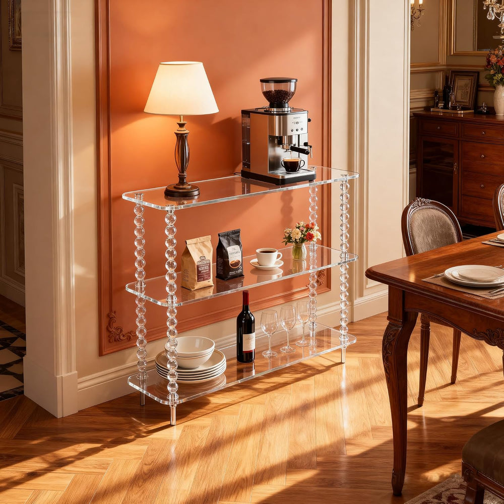 Acrylic Clear Console Table for Entryway, 3-Tier Sofa Table Bookshelf, Low Bo...