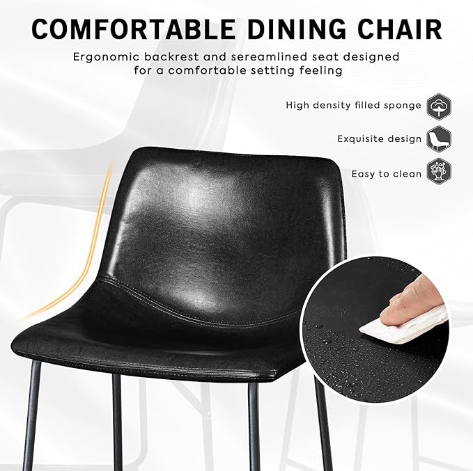 LEMBERI Faux Leather Dining Chairs Set of 2, 18 Inch Modern Kitchen & Dining Room Chairs with Backrest and Metal Legs, Comfortable Upholstered Seat